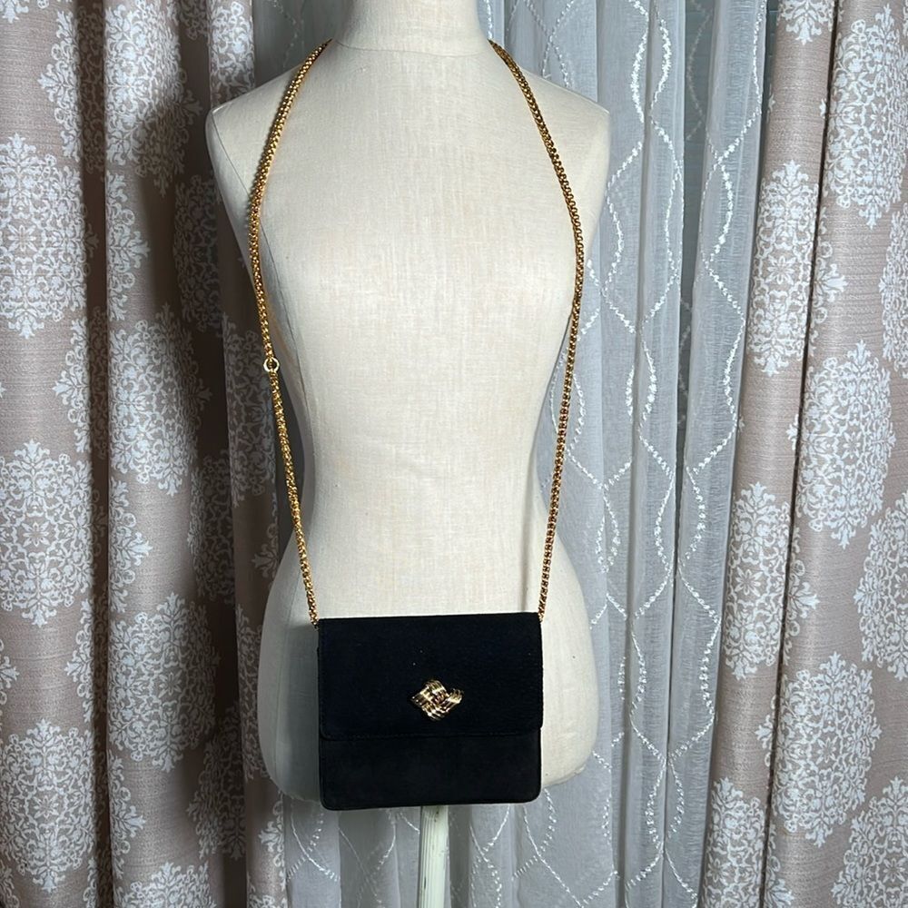 Vintage Talbots Black Suede Shoulder Bag with Gold Chain